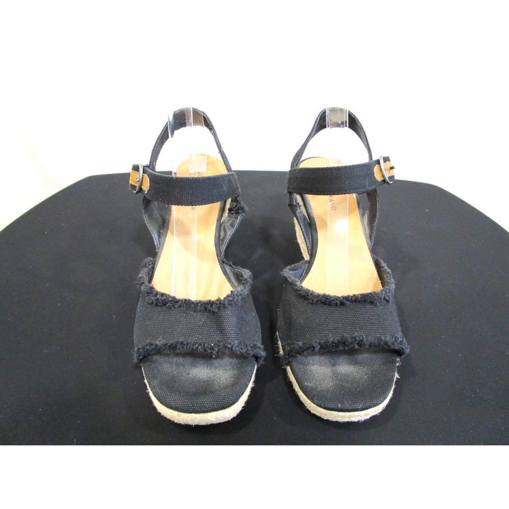 Lucky Brand Mindra Black Canvas Fringe Ankle Strap Espadrille Wedge Sandals 9M - Picture 4 of 11